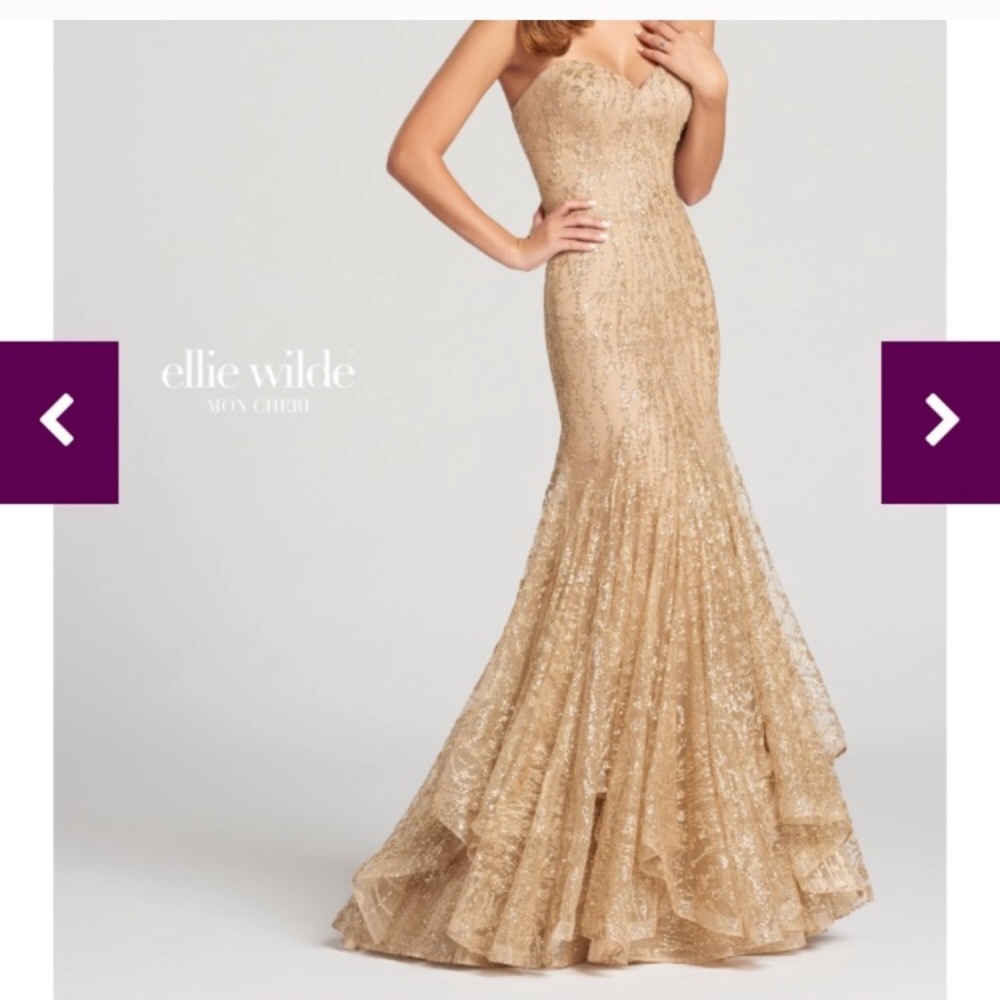 Gold Glitter Strapless Dress - Mermaid Style